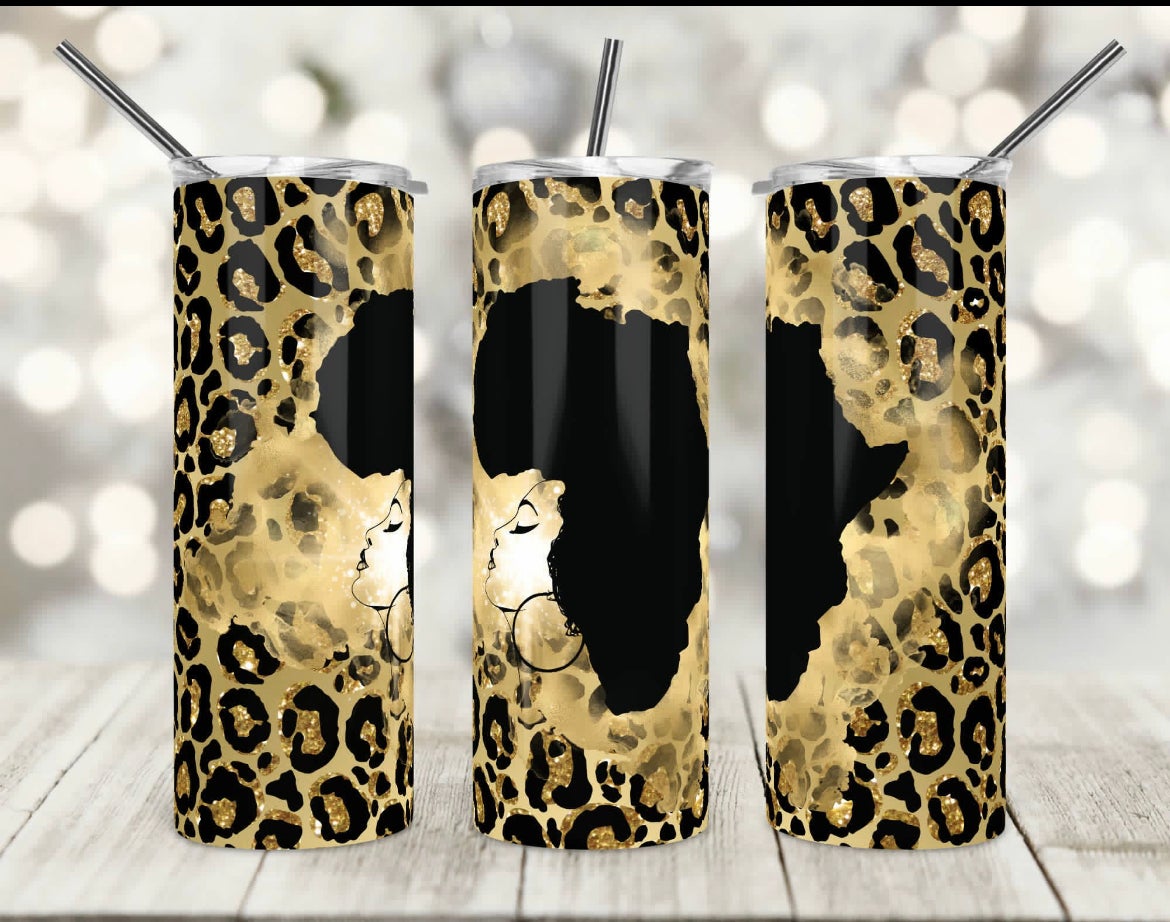 Black woman leopard Tumbler DS